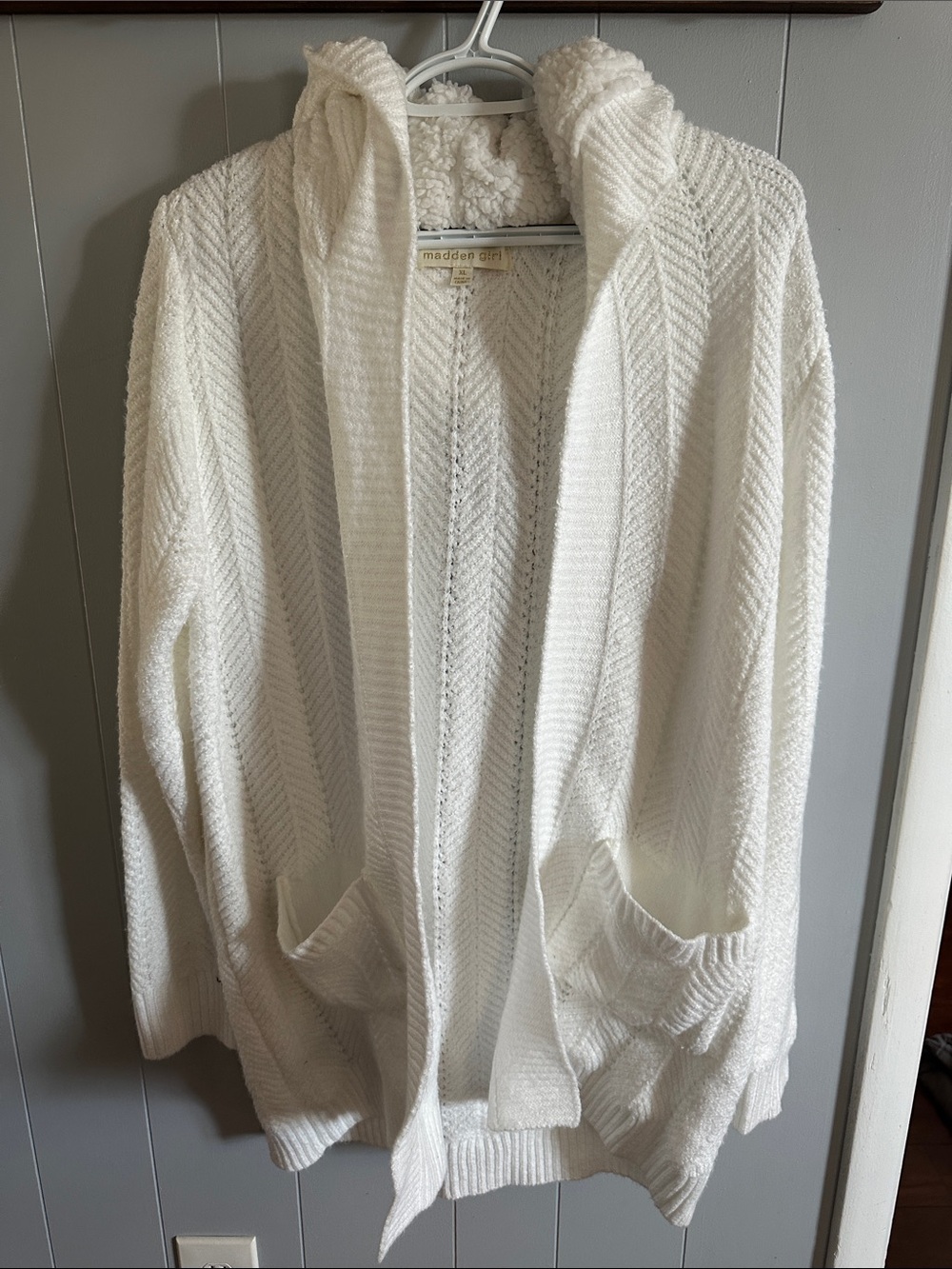 Fuzzy Hooded Knit Cardigan